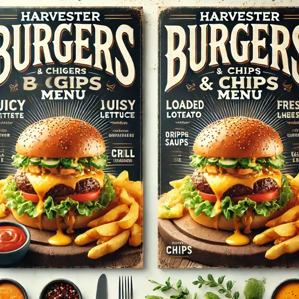 Harvester Burgers & Chips menu prices uk